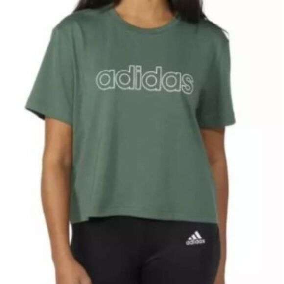 adidas Black & Green Ladies' Logo Crop Tee Shirts - Set of 2 - Size XXL 2XL - Picture 8 of 9